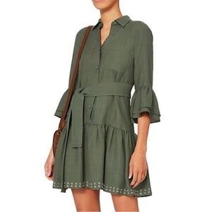 Derek Lam Olive Green Long Sleeve Tiered Shirt Dress